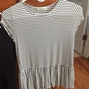 Black and White Striped Peplum Top